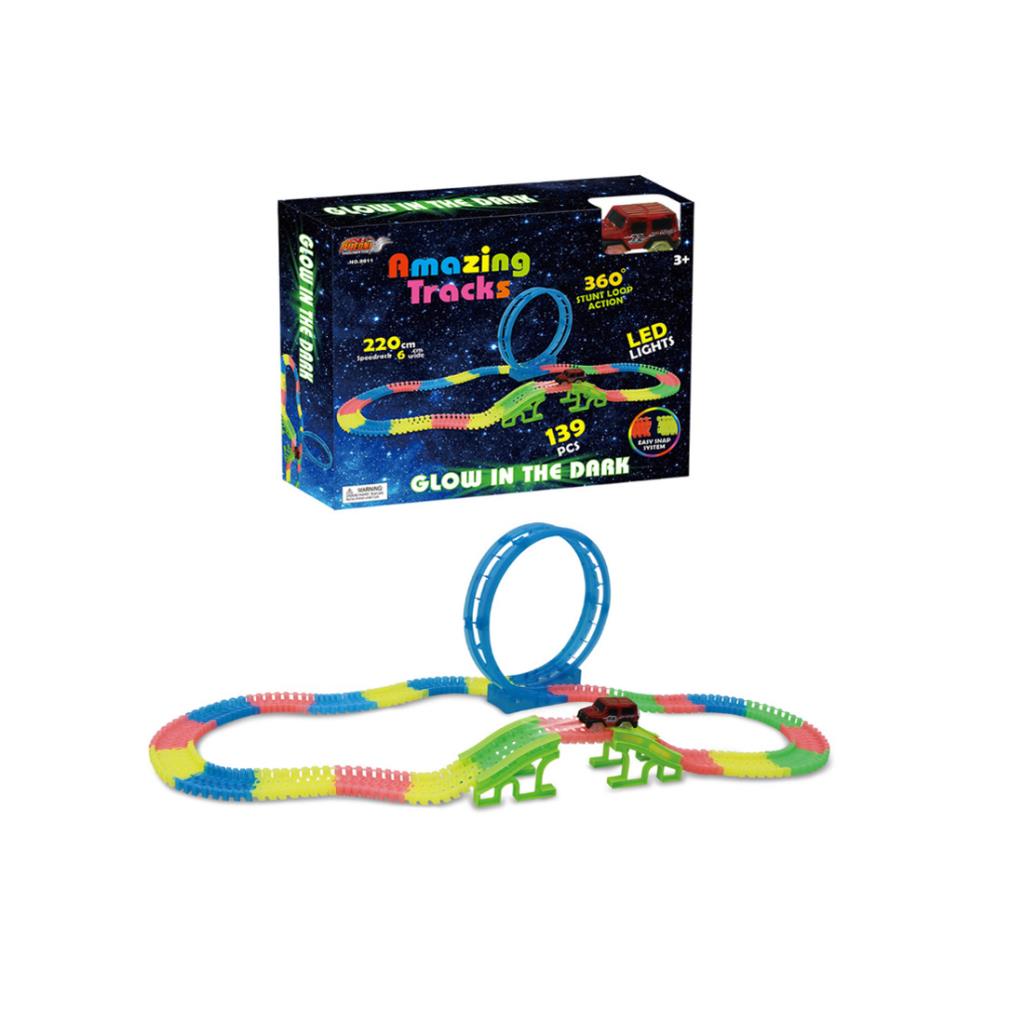 PISTA DE AUTOS LUMINOSA C/ RULO 360º X139 PZS 220 CM E/CJ