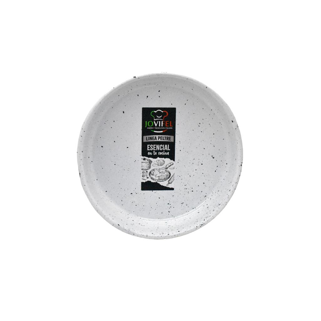 FUENTE CIRCULAR BLANCA ENLOZADA PELTRE 24CM ( 1265 )