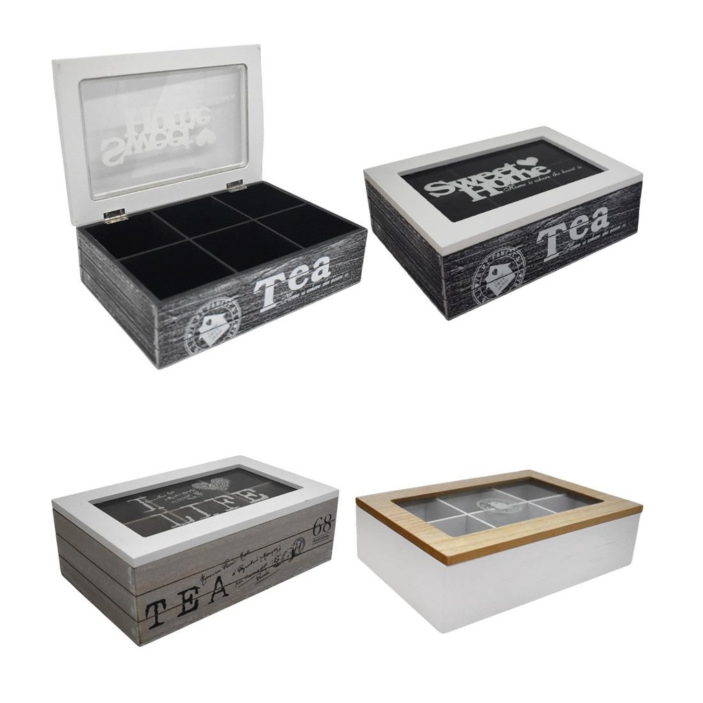 CAJA DE MADERA P/ TE 6 DIVISIONES C/ VISOR  24 X 17 X 7CM ( 1140915 )