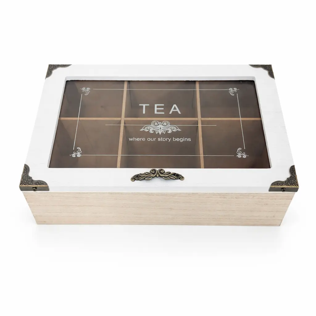 CAJA DE MADERA P/ TE 6 DIVISIONES C/ VISOR ( 1140915 )