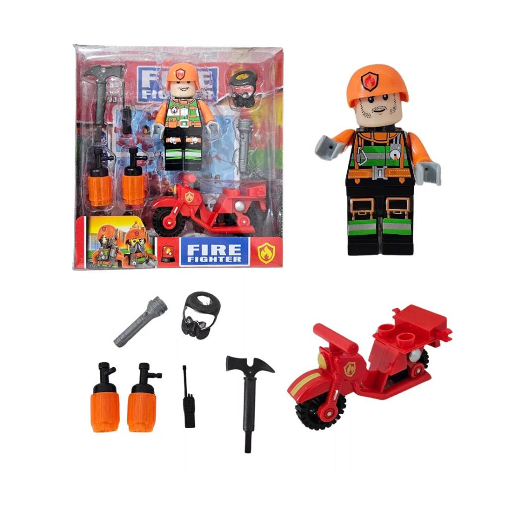 MUÑECO BOMBERO C/MOTO Y ACCESORIOS E/CJ ( NA201247 )