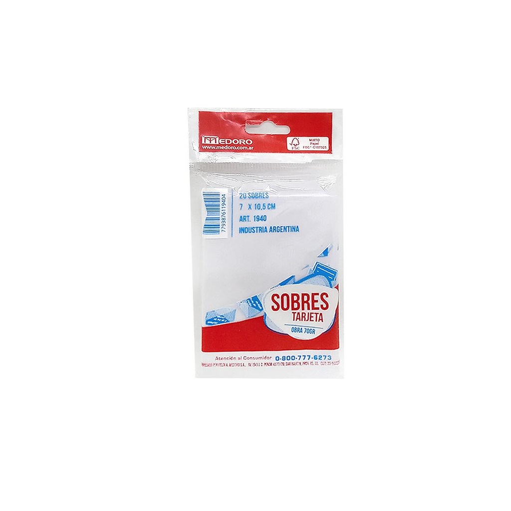 SOBRE MEDORO TARJETA OBRA 70GR 7X10.5CM X20 E/BO ( 1940 )