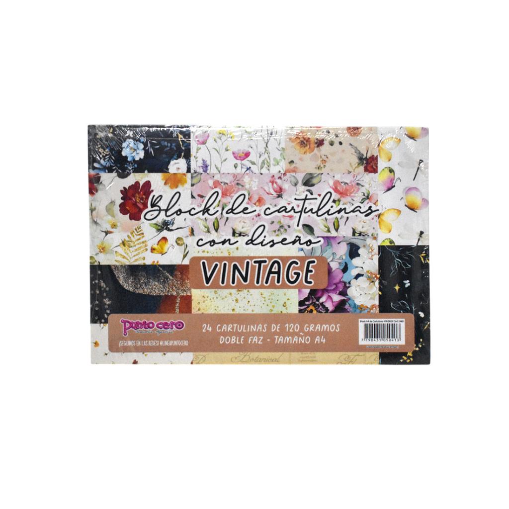 BLOCK CARTULINA PUNTO CERO C/DISEÑO VINTAGE X24HJS ( 1464 )