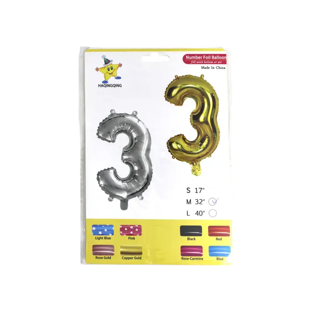 GLOBO METALIZADO NUMERO 3 32" E/BO