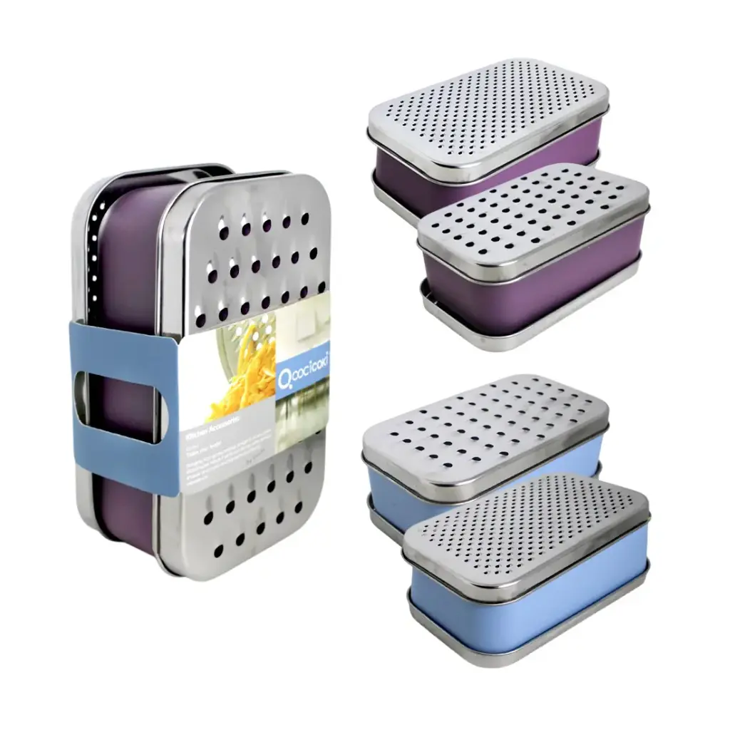 RALLADOR x2 HOJAS C/ CONTENEDOR PLASTICO C/TAPA 18 x 10cm e/Bo