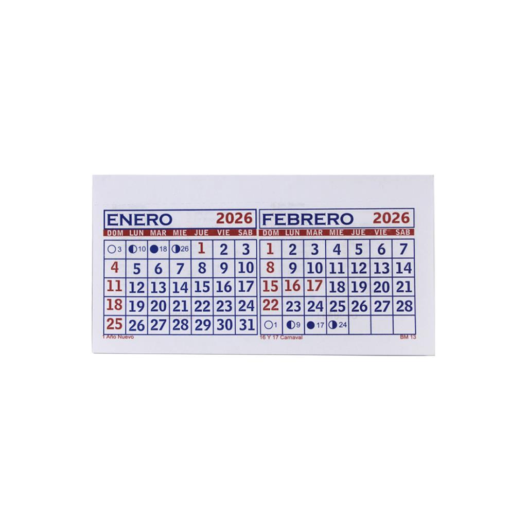 CALENDARIO BIMENSUAL 2026 13cm x 7.5cm