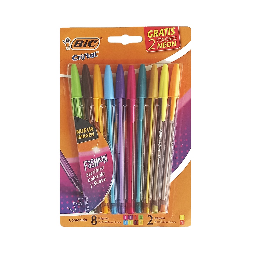 LAPICERA COLOR BIC CRISTAL x10 E/ BL ( 0329310913 )