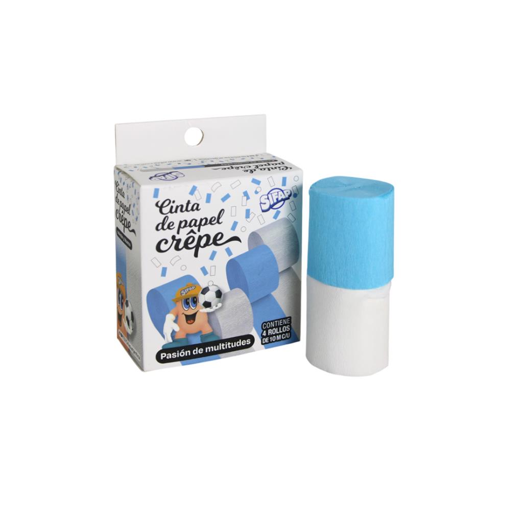 ROLLO PAPEL CREPE CELESTE Y BLANCO 10m x4.5cm x4 e/Cj (5304)