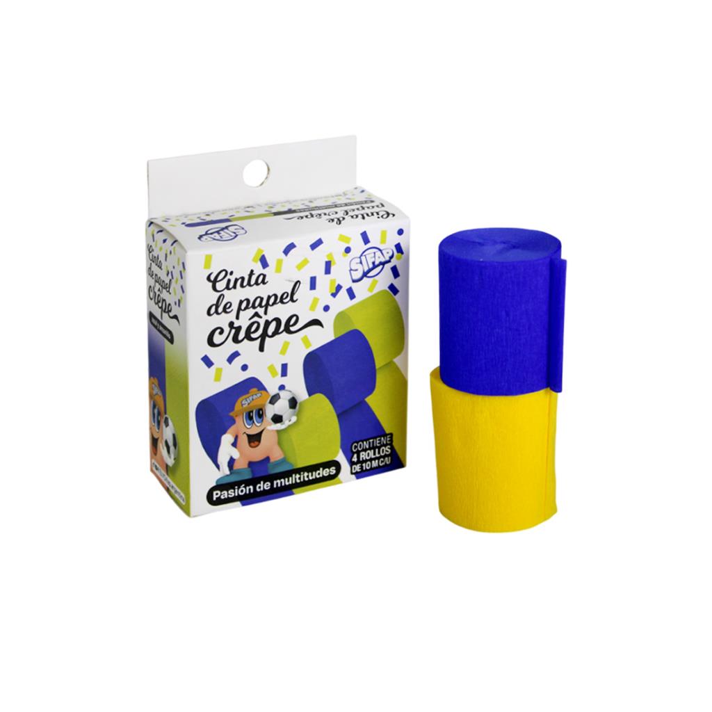 ROLLO PAPEL CREPE AZUL Y AMARILLO 10m x 4.5cm x4 e/Cj (5306)