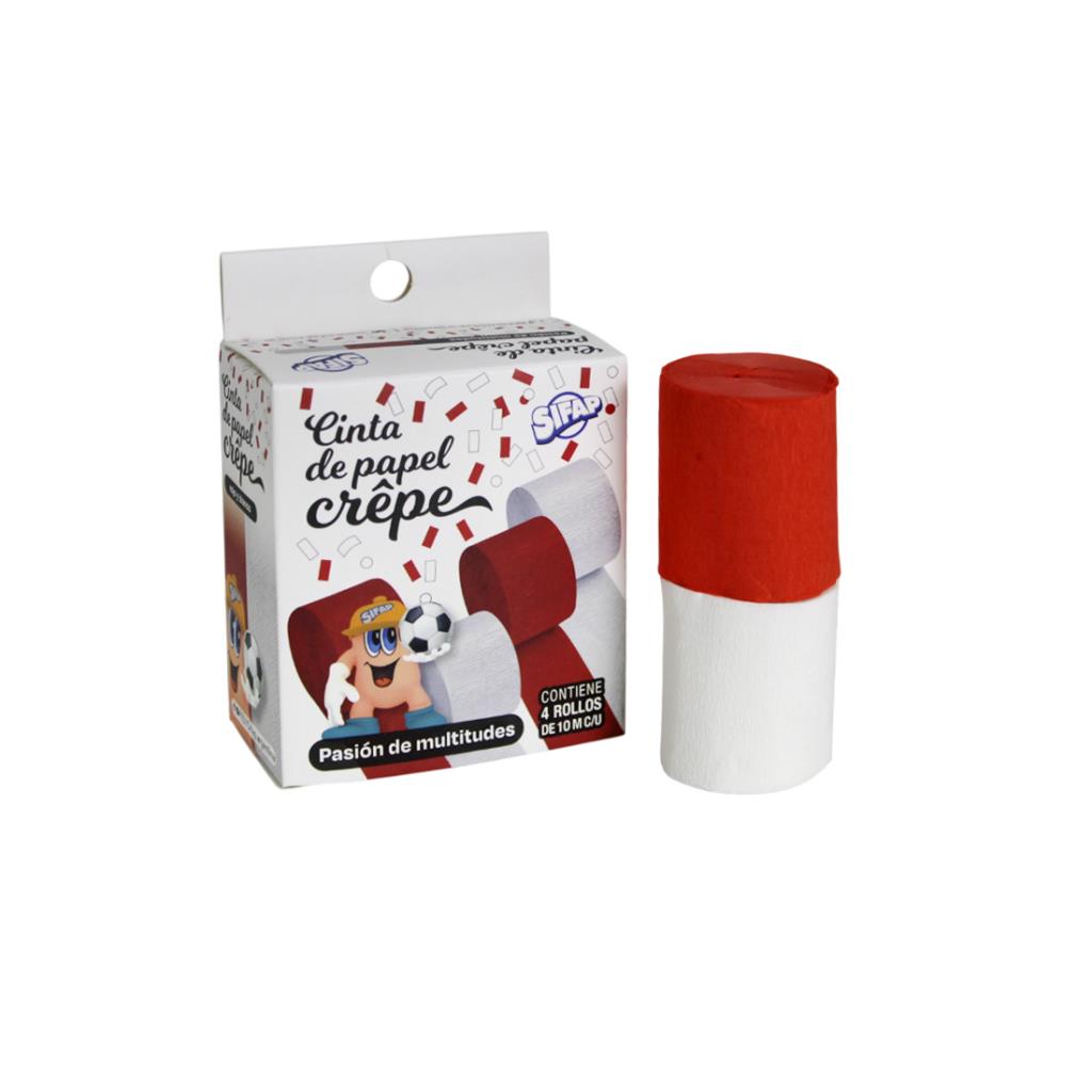 ROLLO PAPEL CREPE ROJO Y BLANCO 10m x 4.5cm x4 e/Cj ( 5305 )