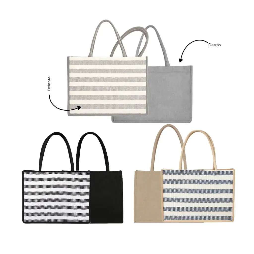 BOLSO PLAYERO RAYADO SIMIL YUTE FORRADO C/ CIERRE 42cm x 33cm ( ZX-6 )