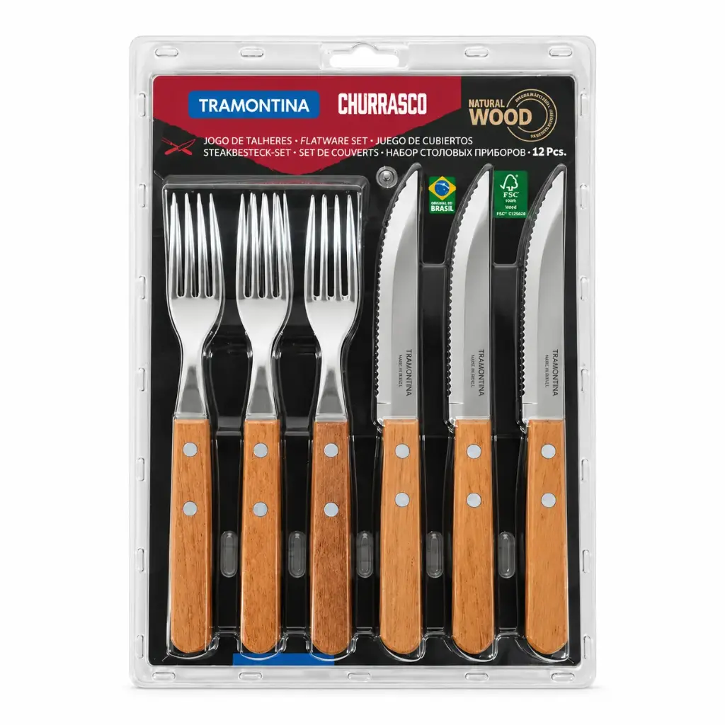 SET CUBIERTOS MANGO MADERA TRAMONTINA X12 E/ BL ( 22399/030 )