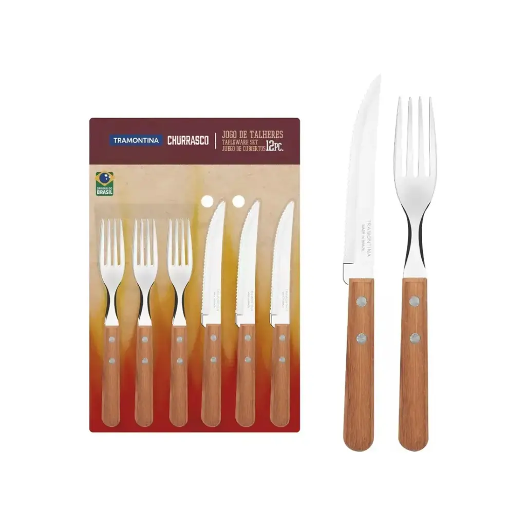 SET CUBIERTOS MANGO MADERA TRAMONTINA X12 E/ BL ( 22399/030 )
