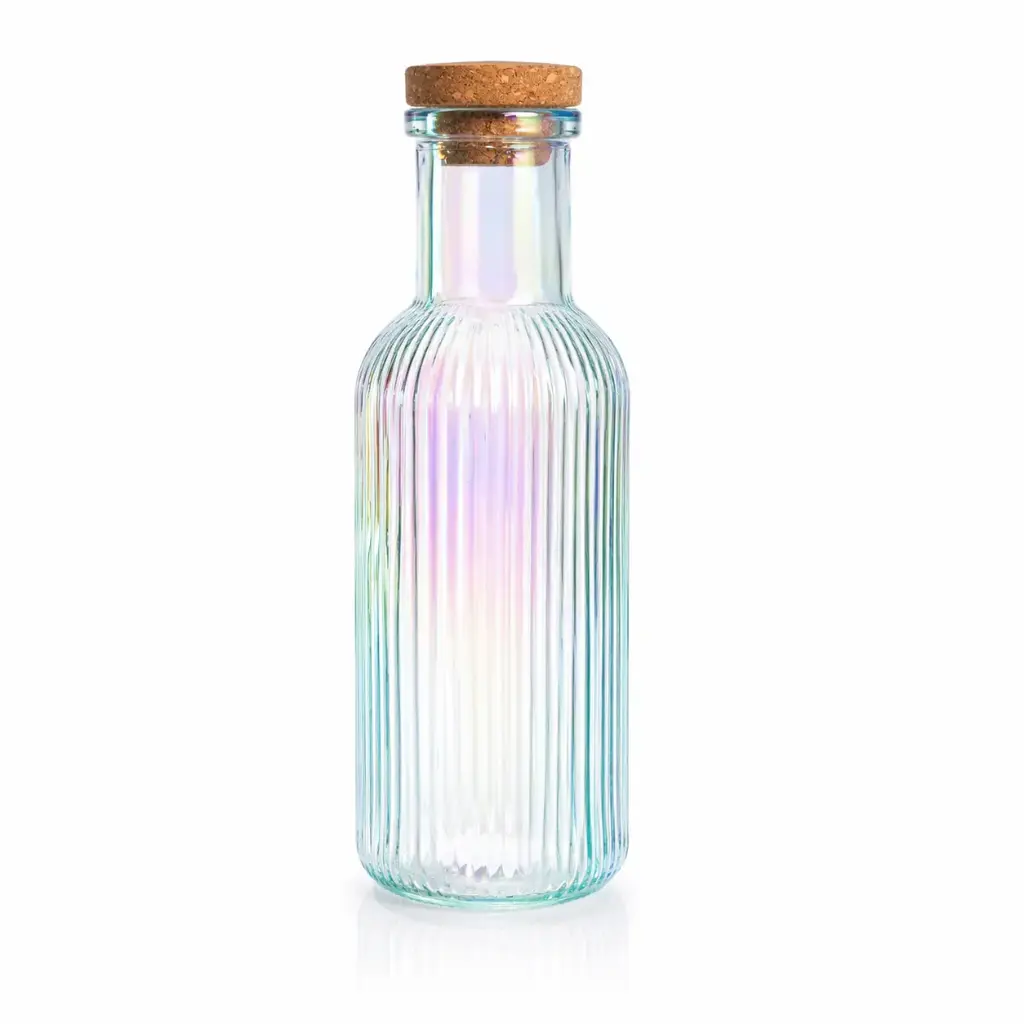 BOTELLA VIDRIO LABRADA RAYAS PERLADA C/ TAPON CORCHO 1L ( C5977 / C5978 )