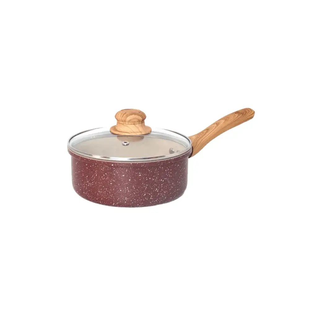 CACEROLA ANTIADHERENTE FORJADO BORDO C/ TAPA DE VIDRIO Y MANGO MADERA 18cm