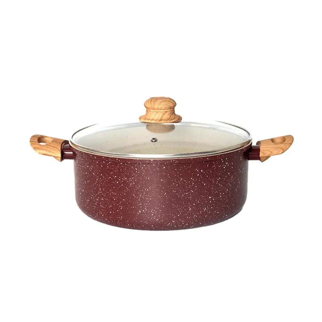 CACEROLA ANTIADHERENTE FORJADO BORDO C/ TAPA DE VIDRIO Y ASAS MADERA 26cm