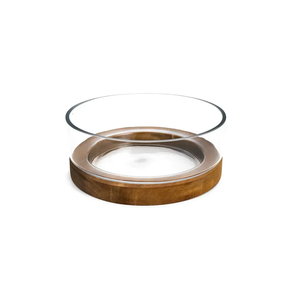 ENSALADERA VIDRIO C/ BASE DE MADERA ACACIA 22 x 8.5cm ( CA6377 )