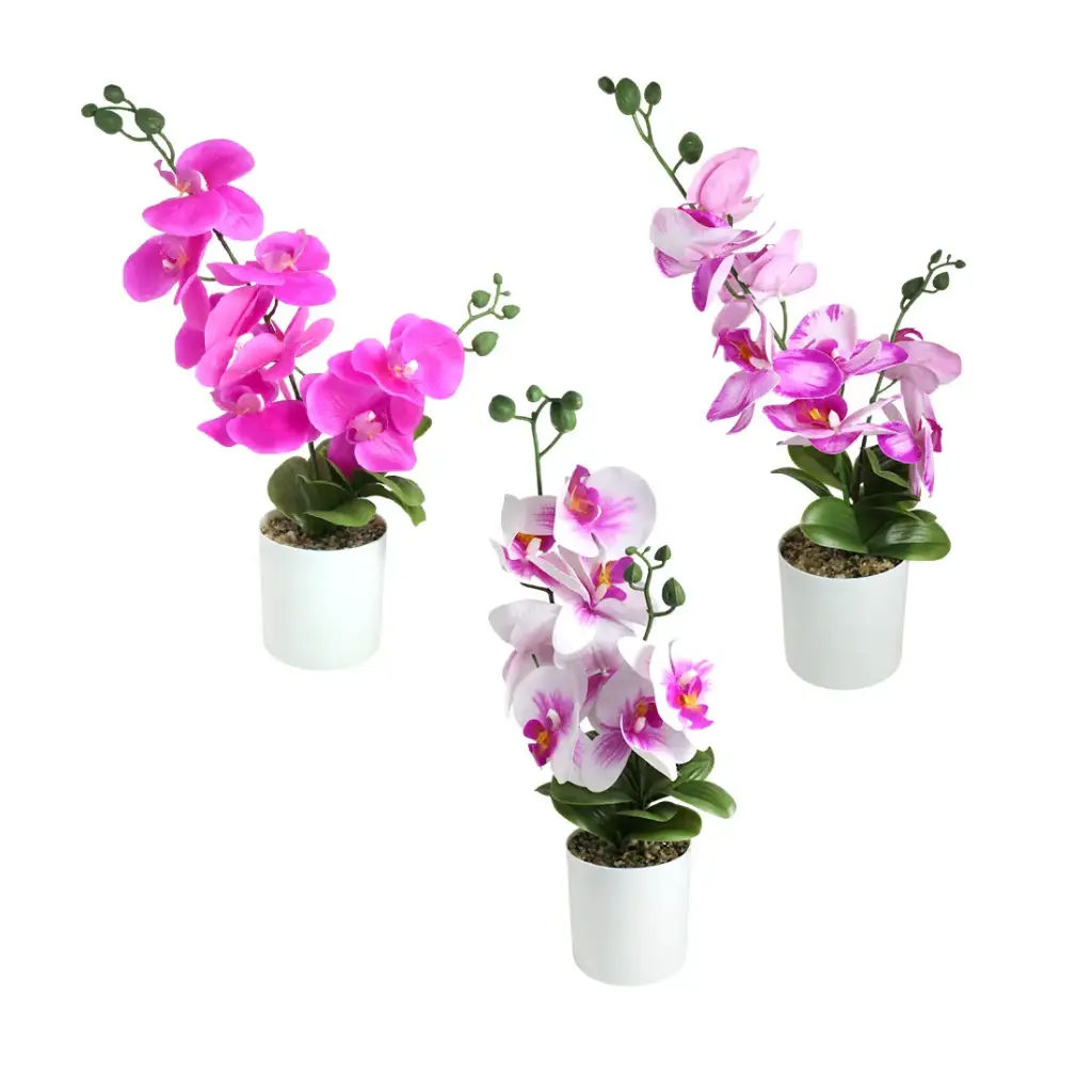 MACETA BLANCA C/ PLANTA ORQUIDEA ARTIFICIAL 48cm ( NS413658 ) 