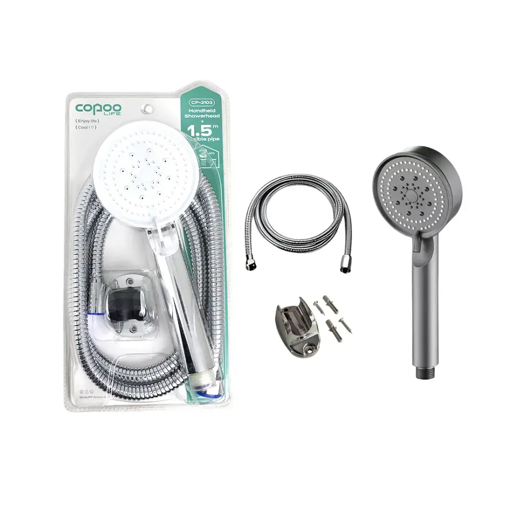 SET DUCHADOR METALICO C/ MANGUERA 1.5m Y SOPORTE e/Bl ( NS413741 )