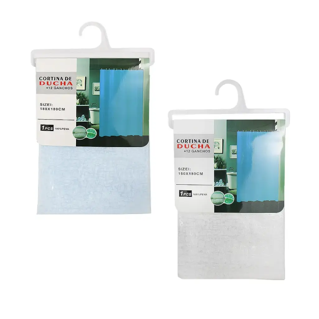 CORTINA P/ BAÑO PEVA 180 x 180cm C/12 GANCHOS