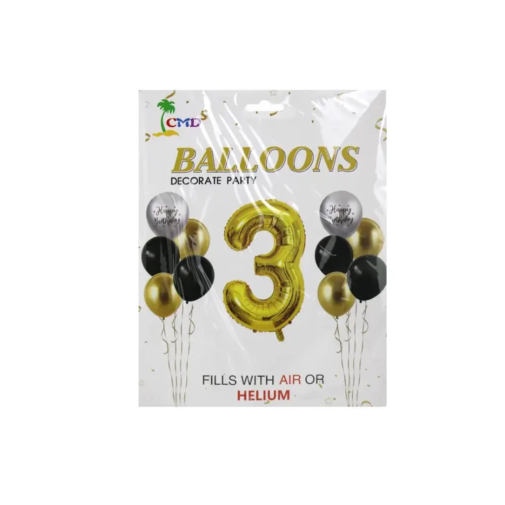 GLOBO METALIZADO NUMERO 3 C/ 10 GLOBOS