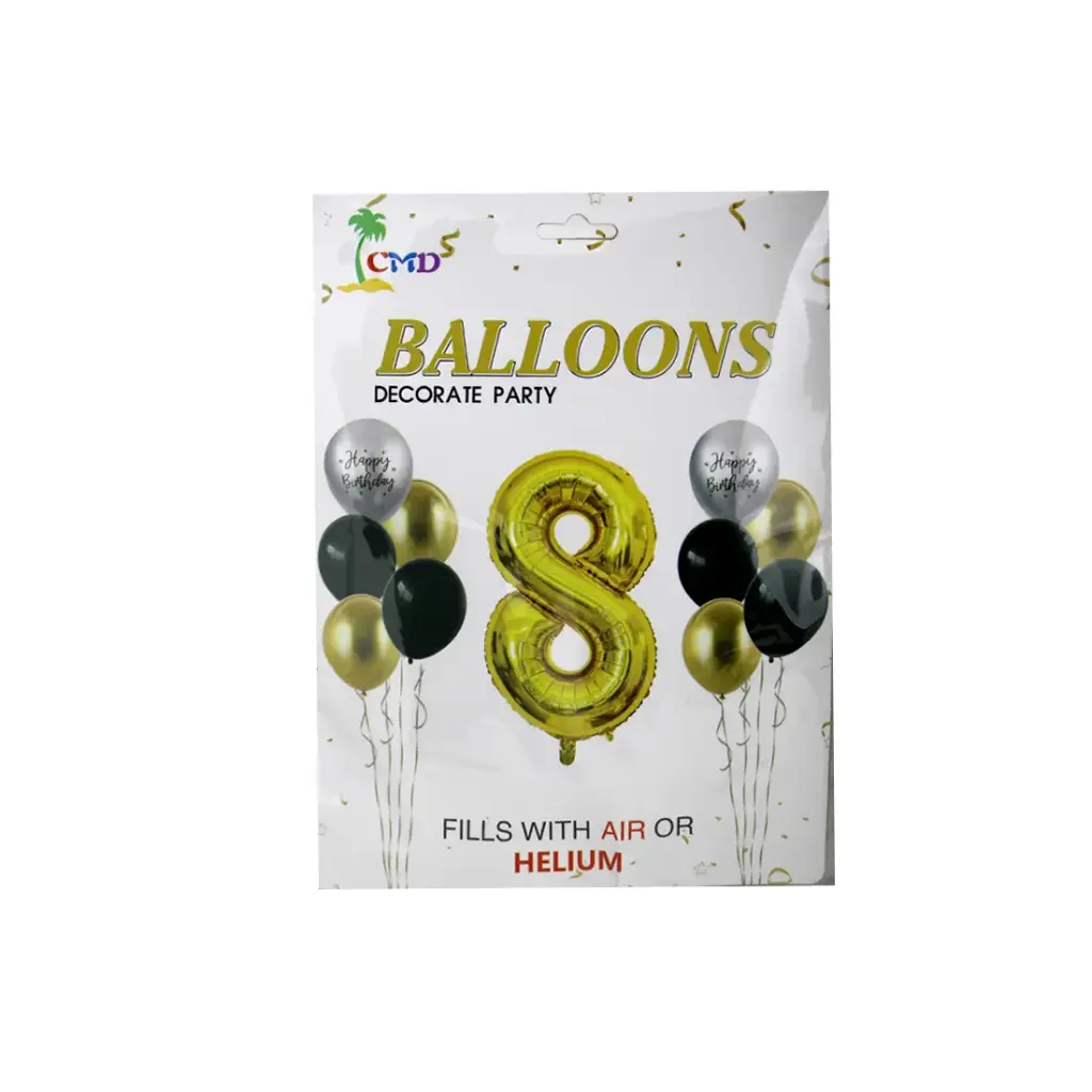 GLOBO METALIZADO NUMERO 8 C/ 10 GLOBOS