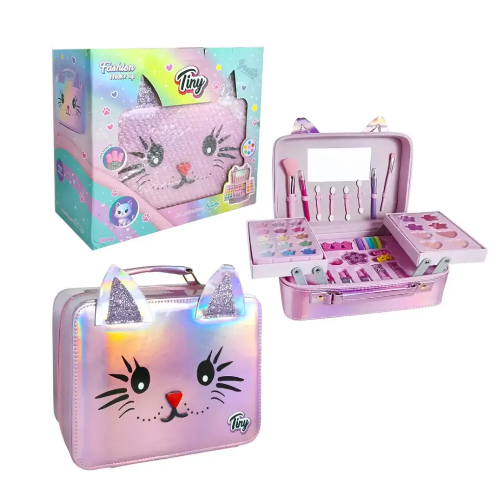 SET VALIJA DE MAQUILLAJE TINY GATITA C/ ACCESORIOS E/ CJ ( 3385 )