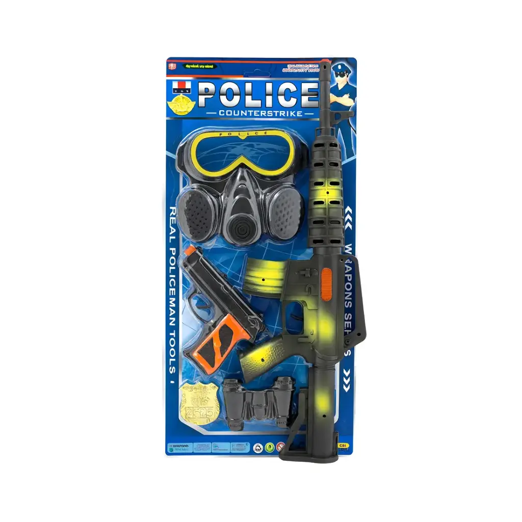 SET POLICIA RIFLE  C/ ANTIPARRA/ PISTOLA/ BINOCULAR/ PLACA 53 x 14 x 3cm e/Bl ( SD22880 )
