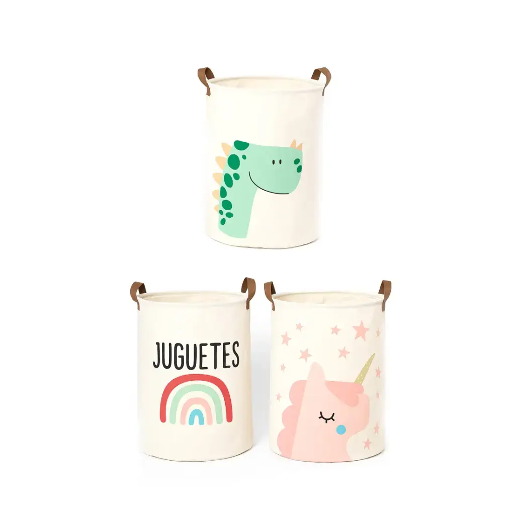 CESTO DE TELA P/ JUGUETES C/ MANIJAS DE CUERINA 35 x 45cm 