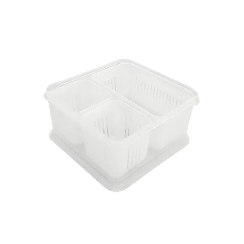 SET CONTENEDORES Y ESCURRIDORES PLASTICOS C/ TAPA  x4 23 x 8cm 