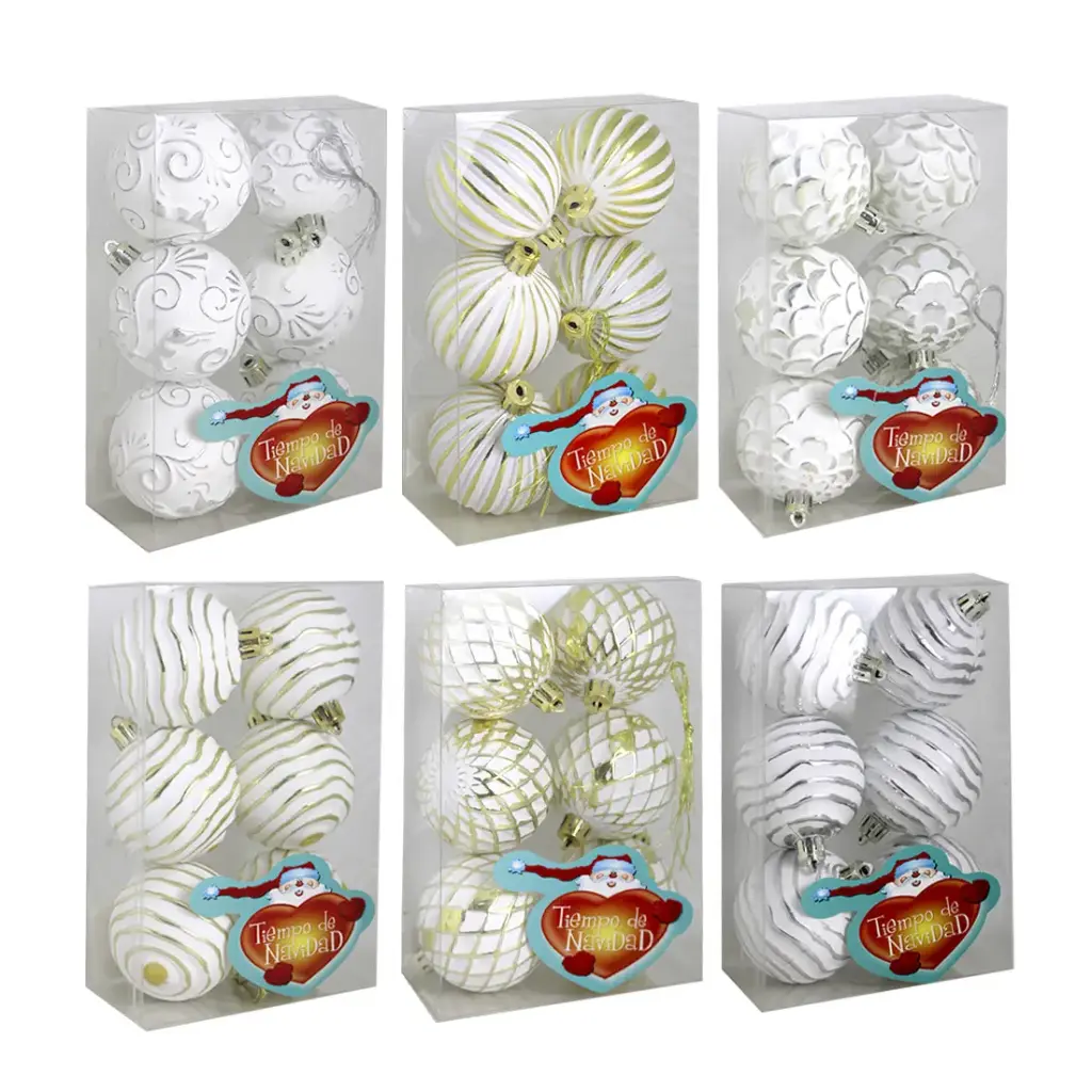 BOLA NAVIDEÑA BLANCA ORO Y PLATA 6CM X6 E/ CJ ( YKX-25-1 )