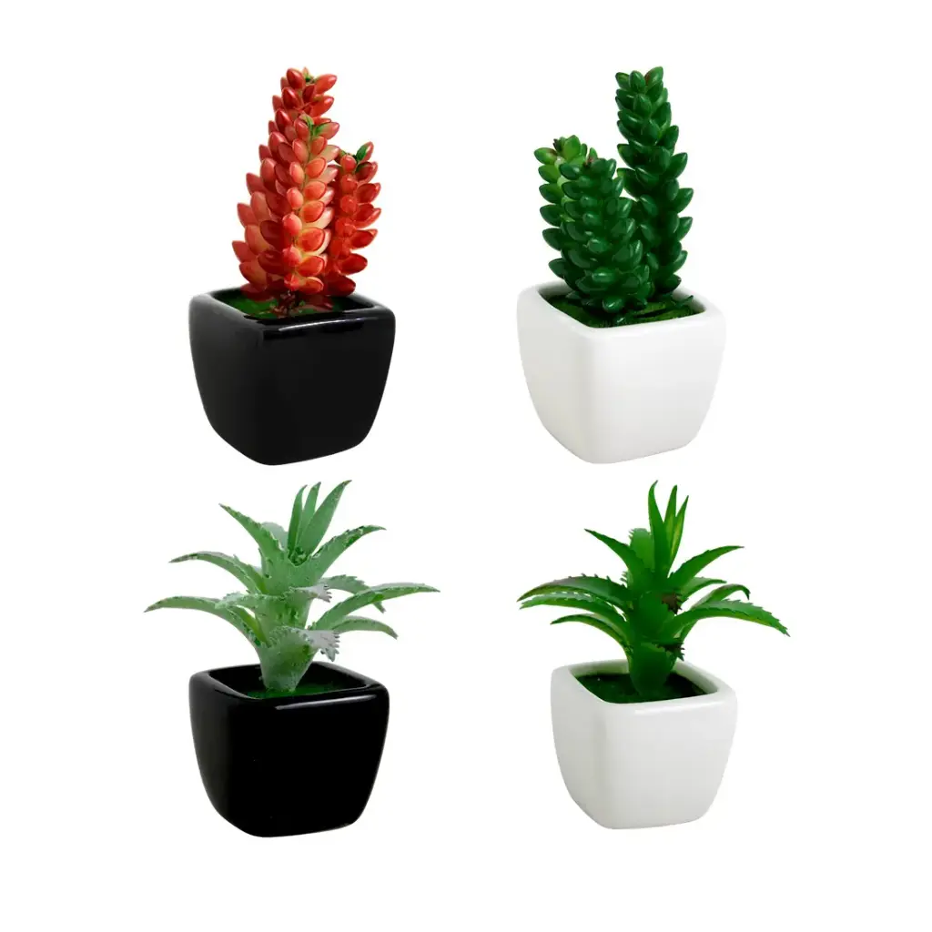PLANTA SUCULENTA ARTIFICIAL C/ MACETA CERAMICA 10cm ( RJ4085 )