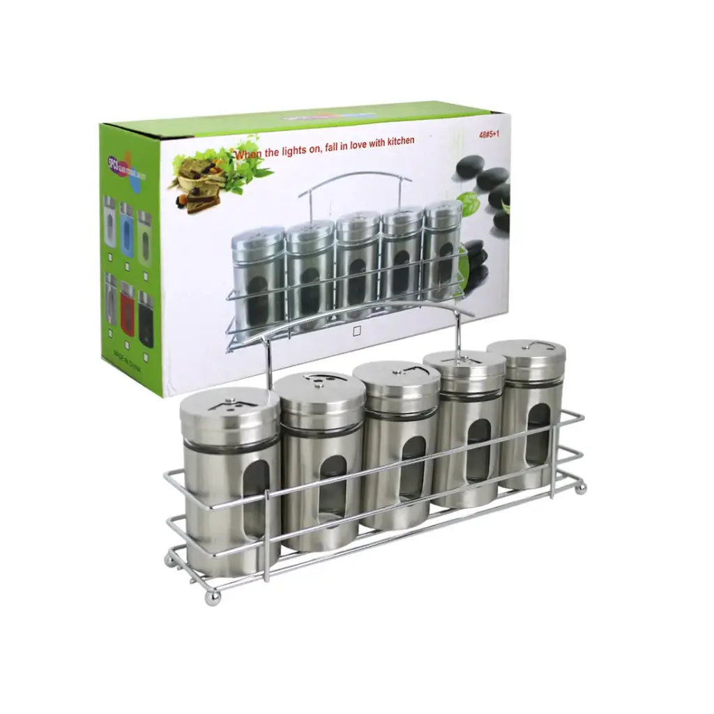 ESPECIERO DE VIDRIO/ACERO x5 C/ SOPORTE DE METAL ( YY1955 )