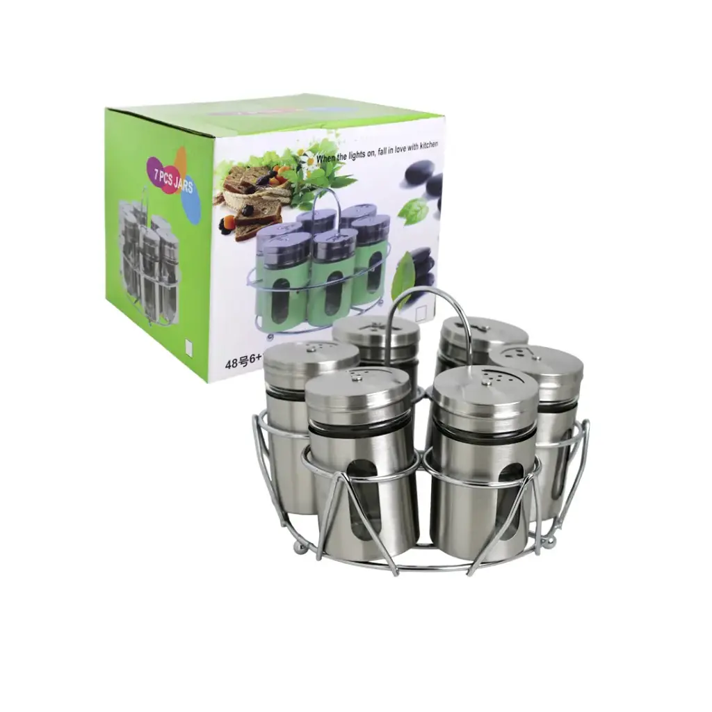 ESPECIERO DE VIDRIO/ACERO x6 C/ SOPORTE DE METAL ( 1216 )