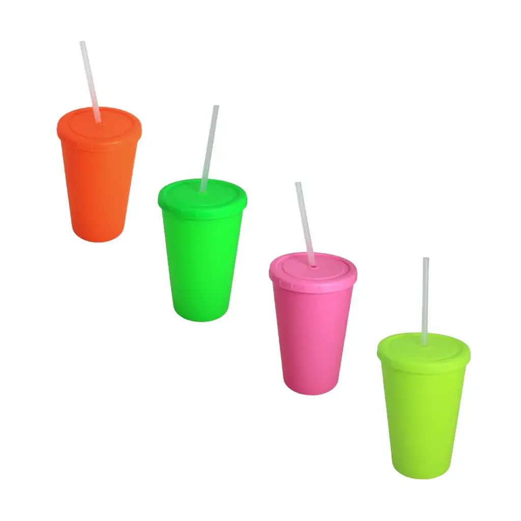 &VASO C/ TAPA Y SORBETE FLUO 500CC