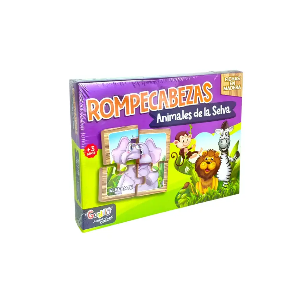 ROMPECABEZAS ANIMALES DE LA SELVA DE MADERA 16pzs e/Cj ( DID-ROM-6 ) 
