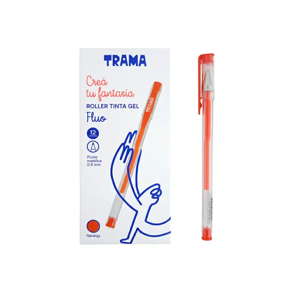 LAPICERA ROLLER GEL TRAMA 0.8MM NARANJA FLUO