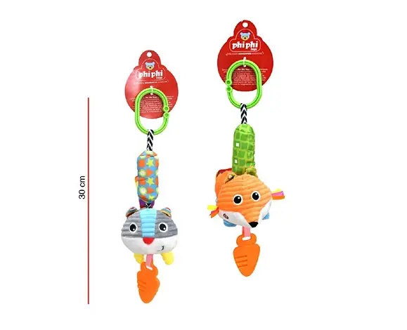 PELUCHE COLGANTE ANIMAL C/SONAJERO Y MORDILLO 30CM E/CT ( 8696 )
