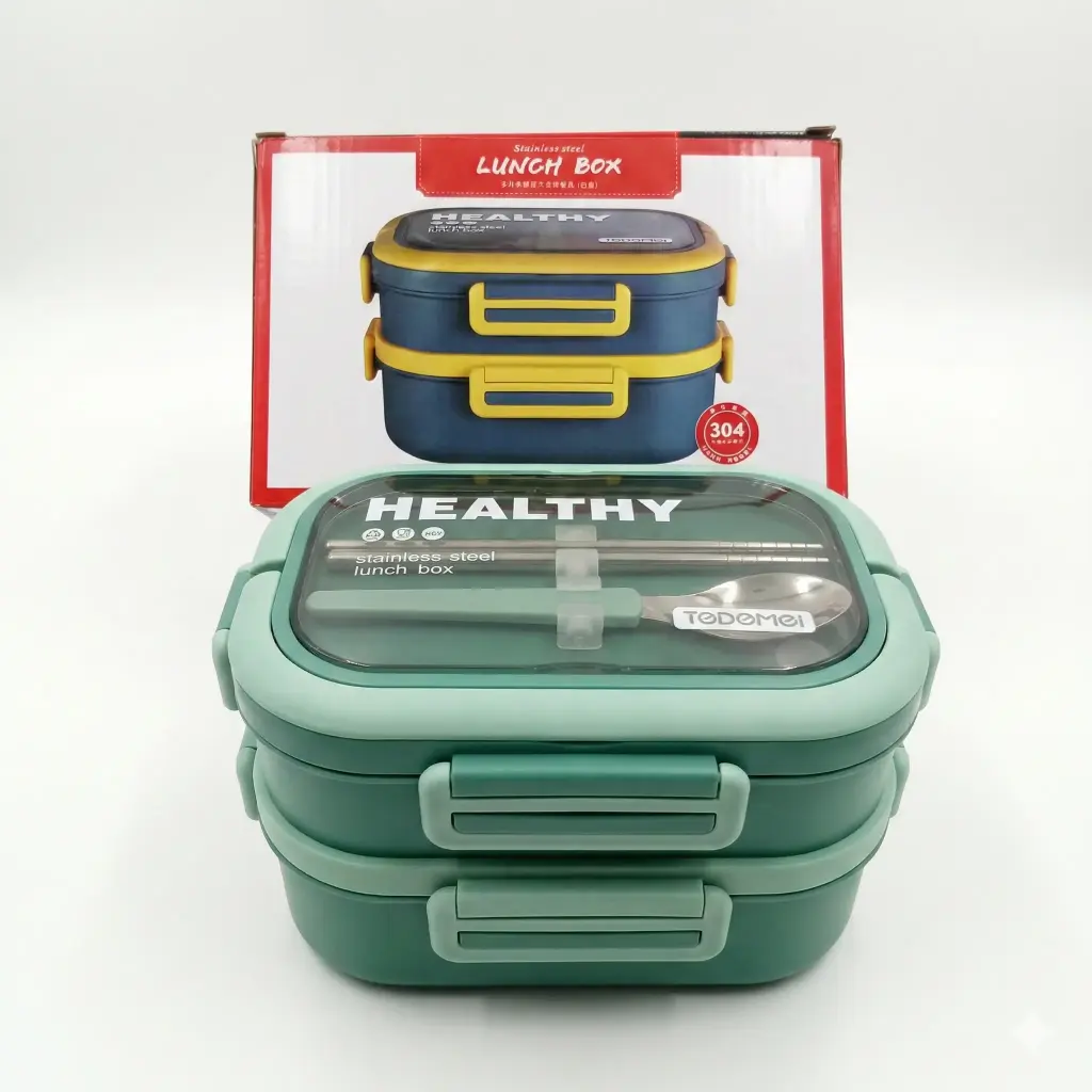 LONCHERA ACERO INOX DOBLE C/SEPARADOR Y CUBIERTOS 1650ML ( 6715 / NS320016 )