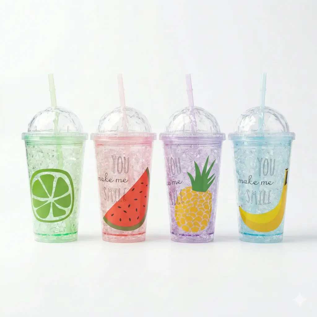 VASO C/TAPA Y SORBETE FRUTA 450ML E/CJ ( NS217665 )