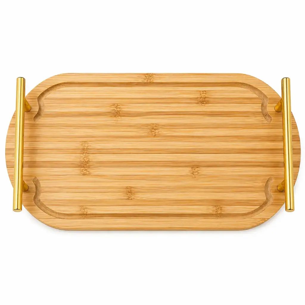 BANDEJA OVAL BAMBOO C/ ASAS 39 X 18 CM ( CN20626 )