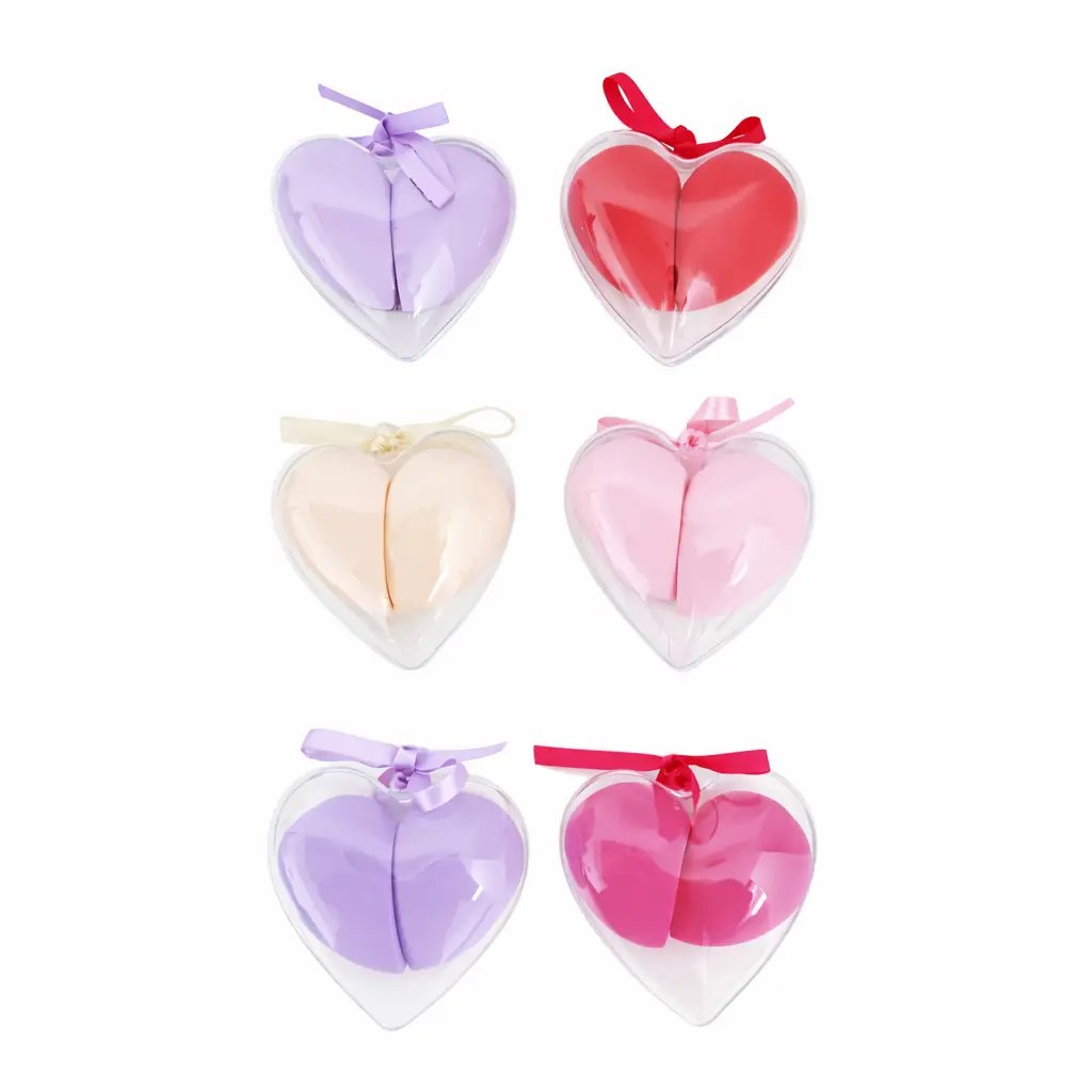 SET DE ESPONJAS P/ MAQUILLAJE X2 E/ ESTUCHE CORAZON ( DL21297 )