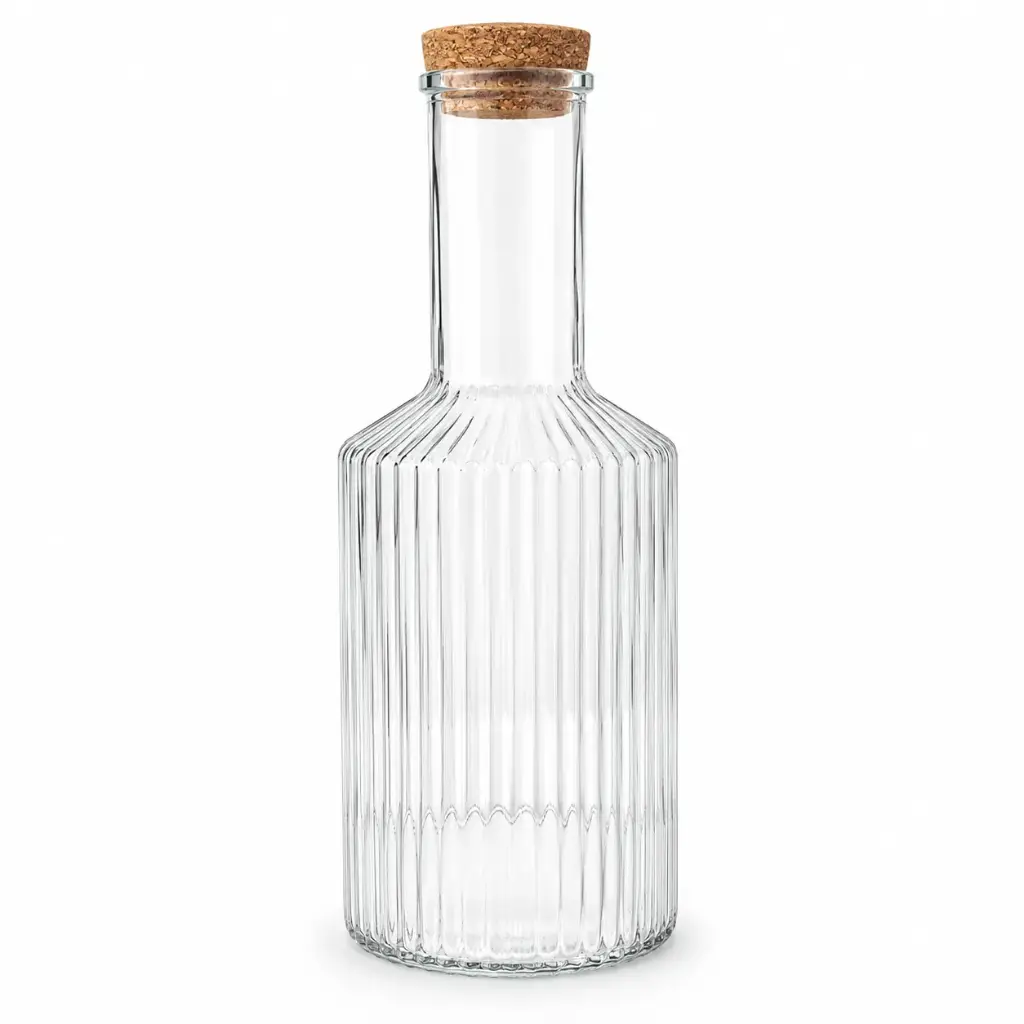 BOTELLA VIDRIO MIL RAYAS 1LTS C/ TAPA DE CORCHO E/ CJ ( CN20709 / BHT007-1 )