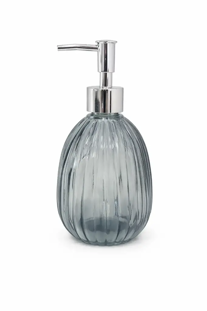 DISPENSER P/ JABON VIDRIO LABRADO RAYAS GRIS 350ML ( B4702 ) 