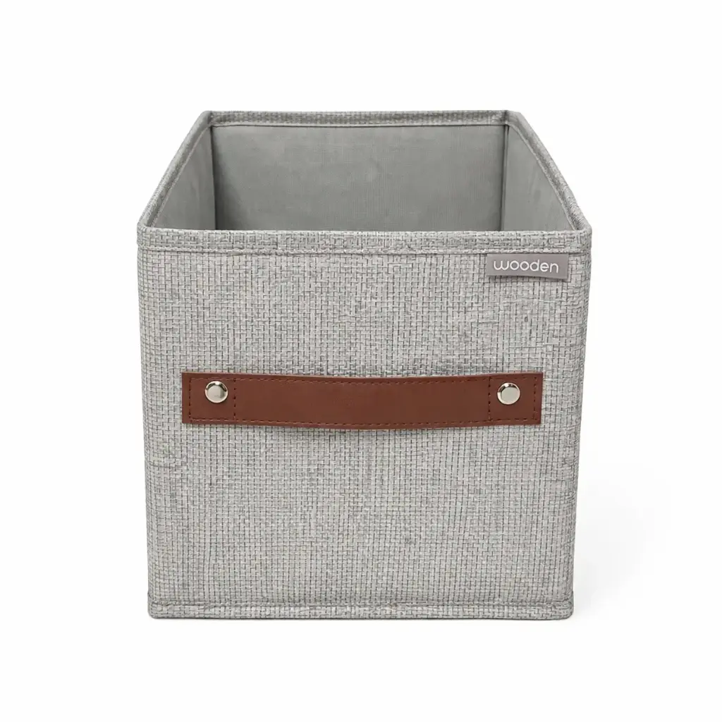 CAJA PLEGABLE FORRADA TELA C/ MANIJA CUERO 18 X 36 X 18CM E/ BO ( 027-5N / 027-5G ) 