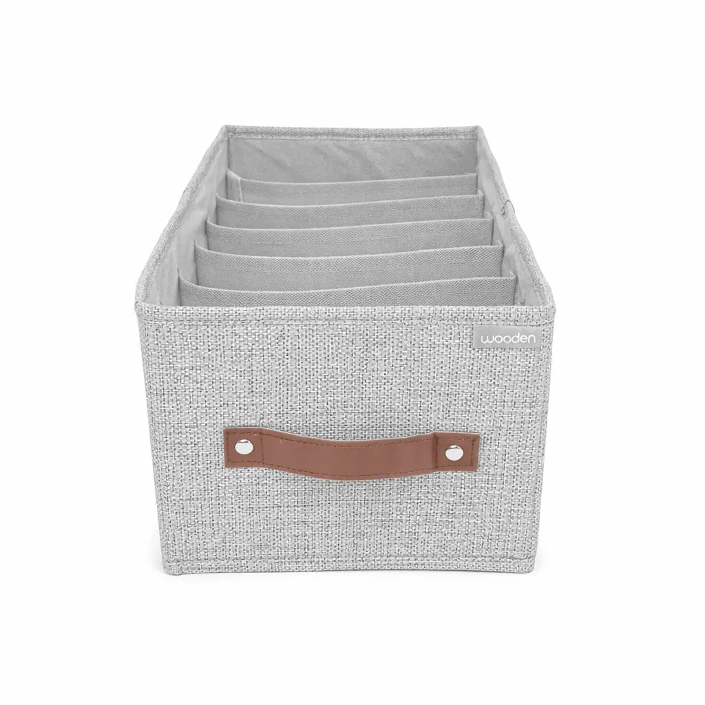 CAJA PLEGABLE FORRADA TELA C/ MANIJA CUERO 7 DIVISIONES Y CIERRE 18 X 36 X 18CM E/ BO ( 027-6N / 027-6G ) 