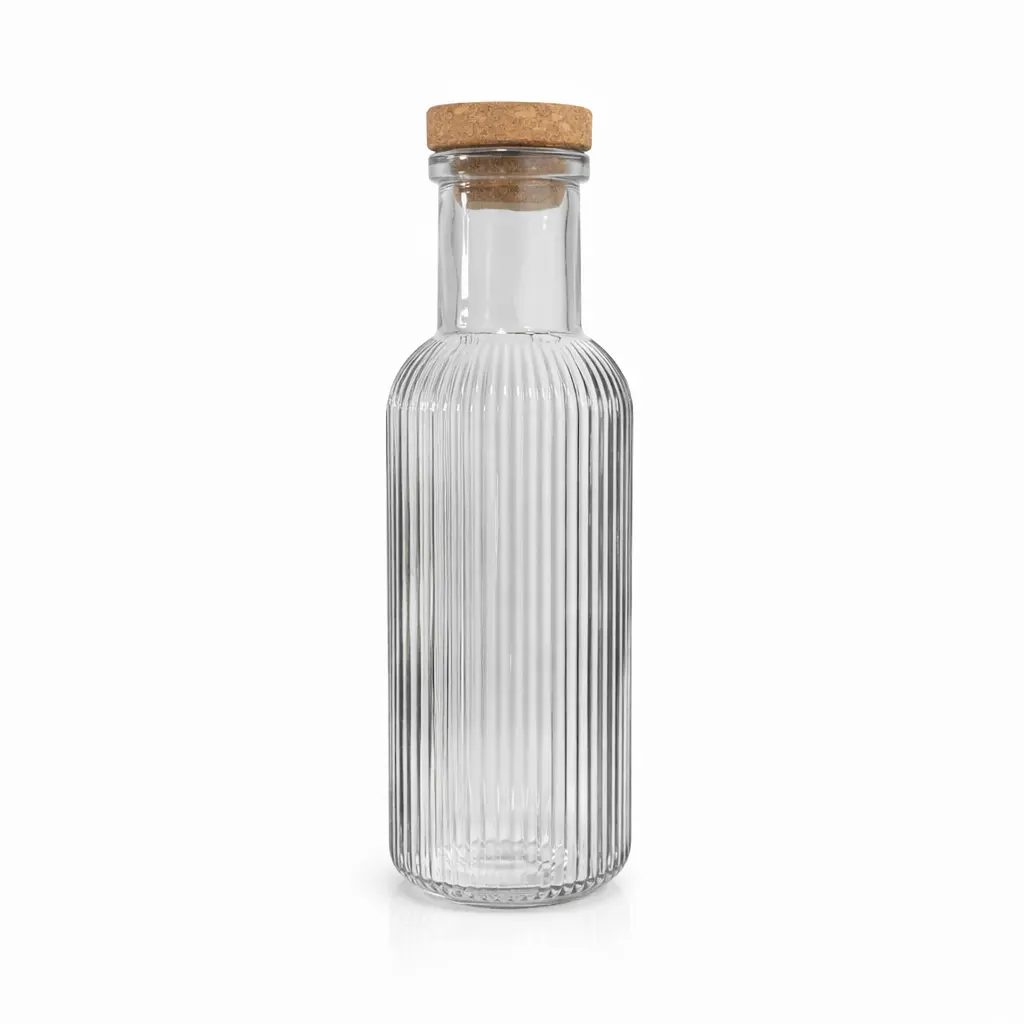 BOTELLA VIDRIO LABRADA RAYAS GRIS C/ TAPON CORCHO 1LT ( C5975 )