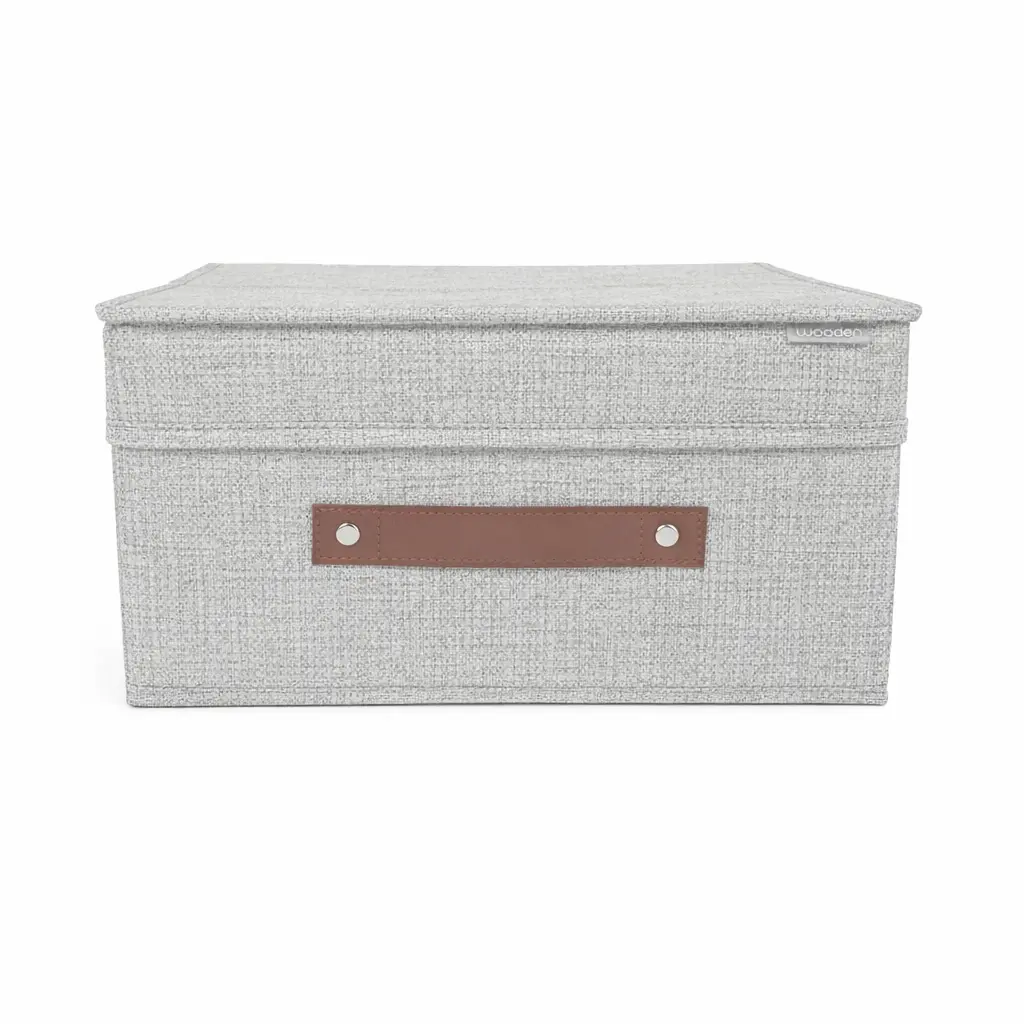 CAJA PLEGABLE TELA C/ TAPA Y MANIJA CUERO 30 X 28 X 15CM ( 027-9N / 027-9G )