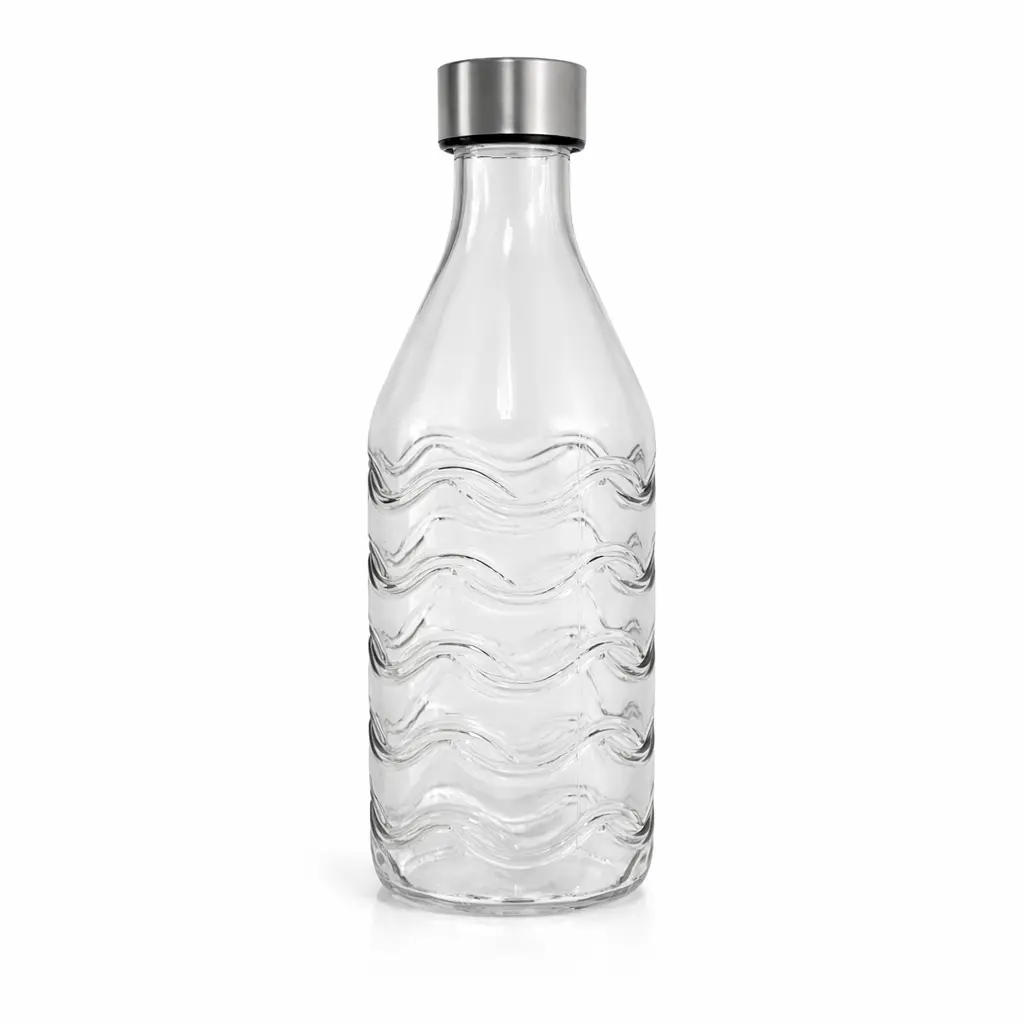 BOTELLA VIDRIO LABRADO ONDAS GRIS C/ TAPON ACERO 1L ( C5981 )