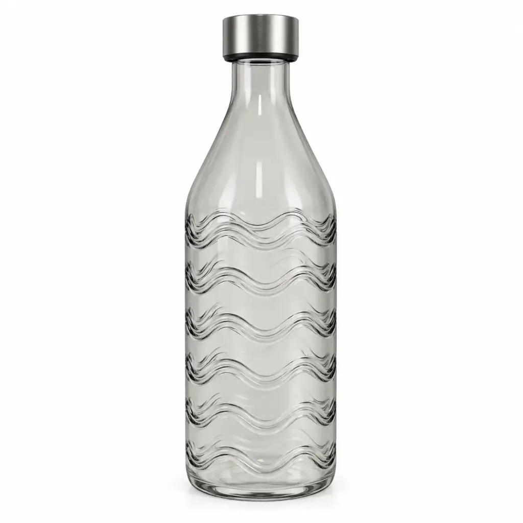 BOTELLA VIDRIO LABRADO ONDAS GRIS C/ TAPON ACERO 1L ( C5981 / 1319RDHBL-G )